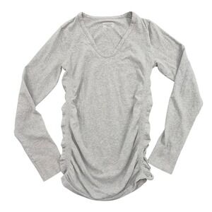 Athleta Womens Gray Ruched Side Long Sleeve V-Neck Top 724901 Size M